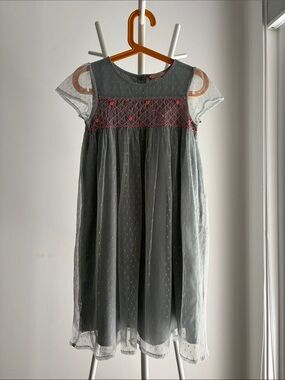 ruby & bloom Grey Dress with Pink Smocking